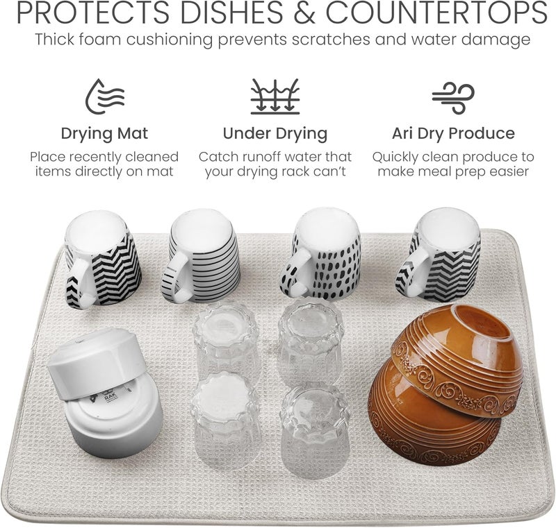 Bellemain XL Dish Mat Microfiber Dish Drying Mat, Super absorbent (Light Grey, 17" x 24") - Image 5