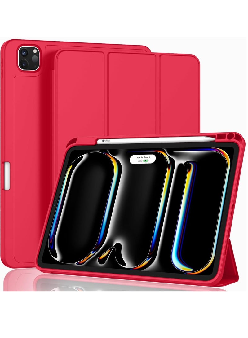 MIGOFAST IPad Pro 13 Inch Case M4 2024 Model  7th Generation  with Pencil Holder  Smart iPad Case [Support Pencil Pro and Pencil  USB-C Support Touch ID and Auto Wake/Sleep Red - Image 1