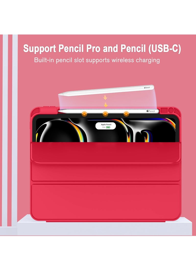 MIGOFAST IPad Pro 13 Inch Case M4 2024 Model  7th Generation  with Pencil Holder  Smart iPad Case [Support Pencil Pro and Pencil  USB-C Support Touch ID and Auto Wake/Sleep Red - Image 2