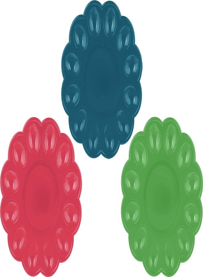 OFXDD Platter Egg Tray - Pack of 3 - Plastic Plate for Eggs Serving - Easter Deviled Egg Platter - Decorative Boiled Eggs Plate - 9.44" - Image 1