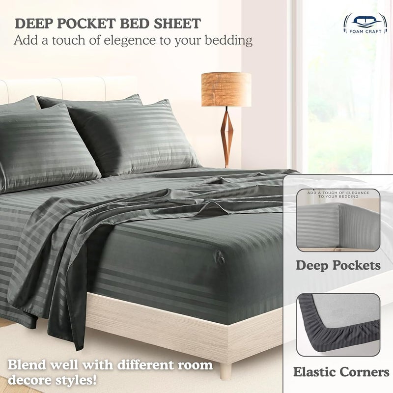 FOAM CRAFT Hotel Quality 6-Piece Stripe Bed Sheet Set - Grey, Twin - Image 5