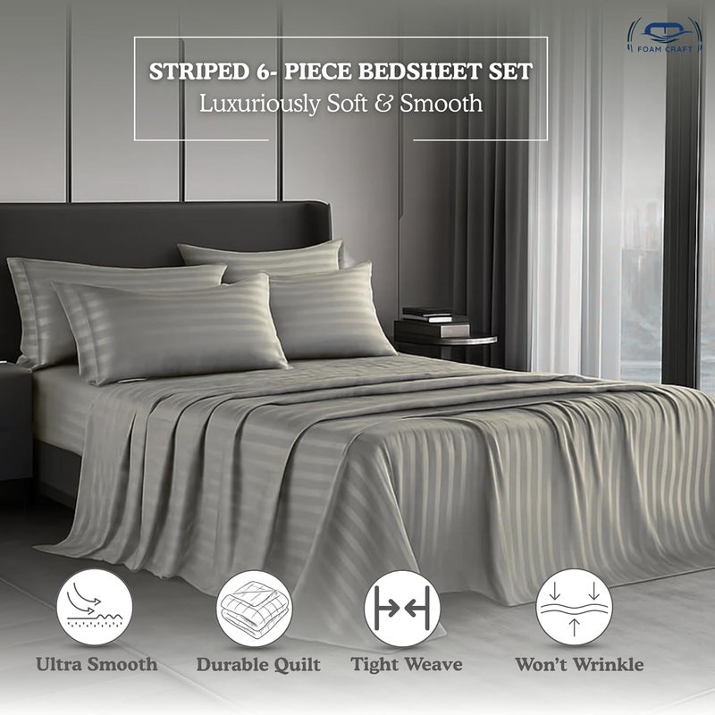 FOAM CRAFT Hotel Quality 6-Piece Stripe Bed Sheet Set - Grey, Twin - Image 3