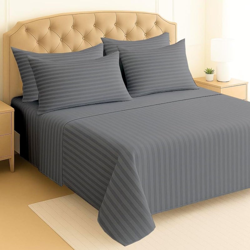FOAM CRAFT Hotel Quality 6-Piece Stripe Bed Sheet Set - Grey, Twin - Image 1