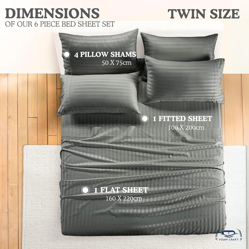 FOAM CRAFT Hotel Quality 6-Piece Stripe Bed Sheet Set - Grey, Twin - Image 2