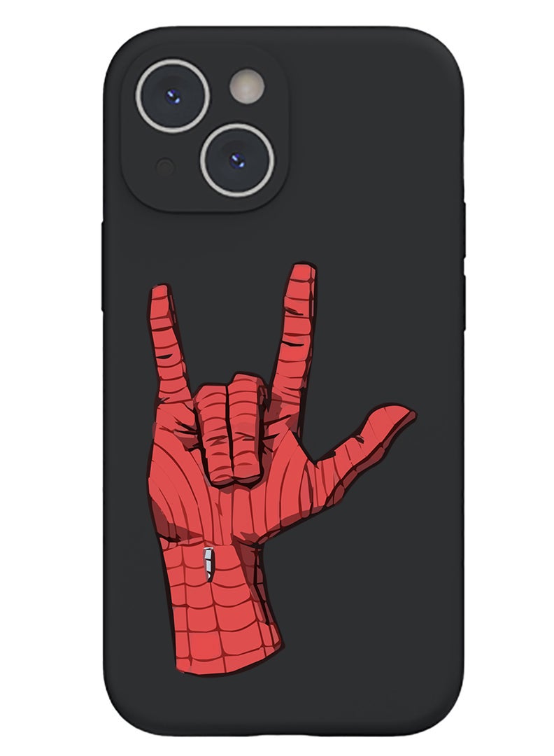 Theodor Protective Slim Fit Case Liquid Silicone Cover with Full Body Protection Anti-Scratch Shockproof Case For iPhone 15 Plus Black - Spiderman Hand-01 - Image 1