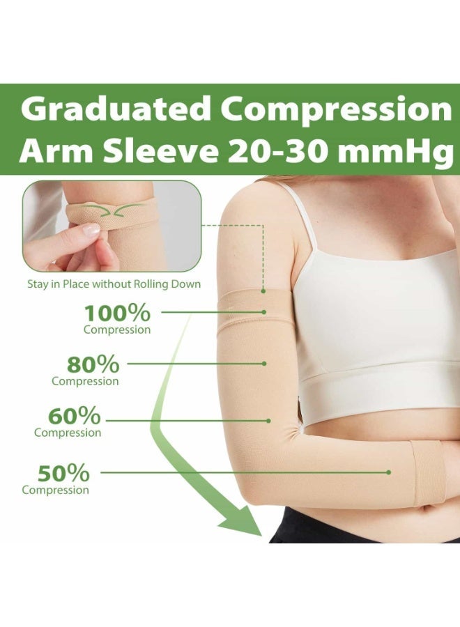 AZMARO 2PCS Medical Compression Arm Sleeves, Lymphedema & Arm Swelling Relief, Slimming Arm Shaper for Sagging Arms, Post-Surgery Recovery & Fitness Toning, 80% Nylon 20% Spandex, Free Size (Nude) - Image 5