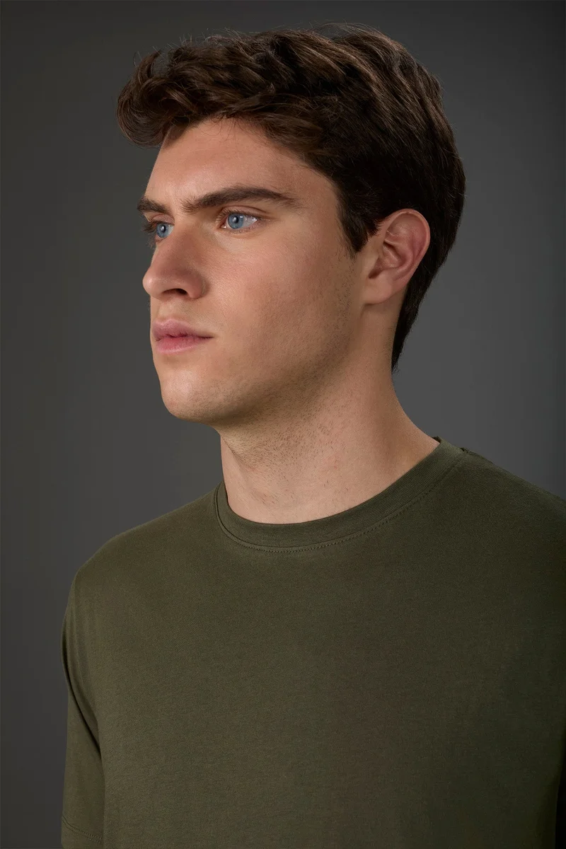 Doppelganger Green Men's crew neck short sleeve organic cotton T-shirt - Military for Men | Best Price UAE