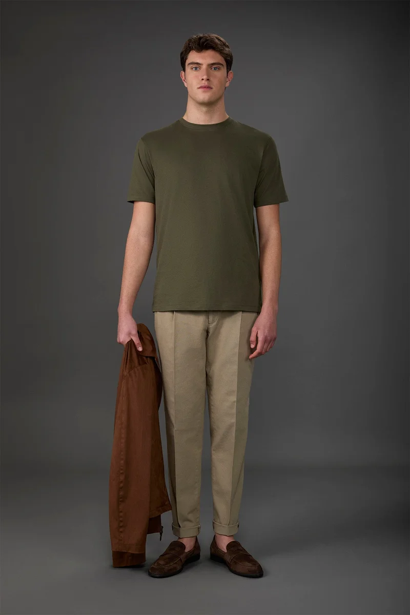 Doppelganger Green Men's crew neck short sleeve organic cotton T-shirt - Military for Men | Best Price UAE