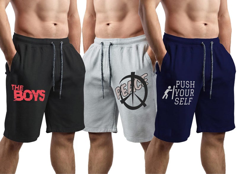 hotfits Men Black, Grey & Blue Cotton Regular Shorts for All Season- Running, Gym, Workout, Yoga Shorts - Pack of 3 - XL - Image 5