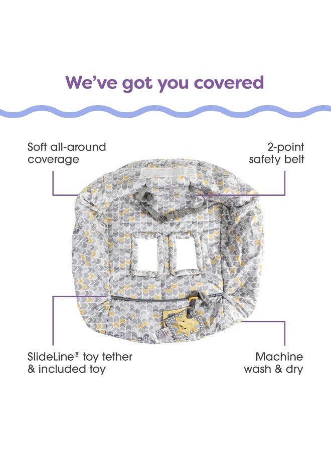 boppy Boppy Shopping Cart and High Chair Cover | Sunshine Gray and Yellow Chevron with Sun Book Toy | 2-Point Safety Belt | Wipeable, Machine Washable | 6-48 months - Image 3
