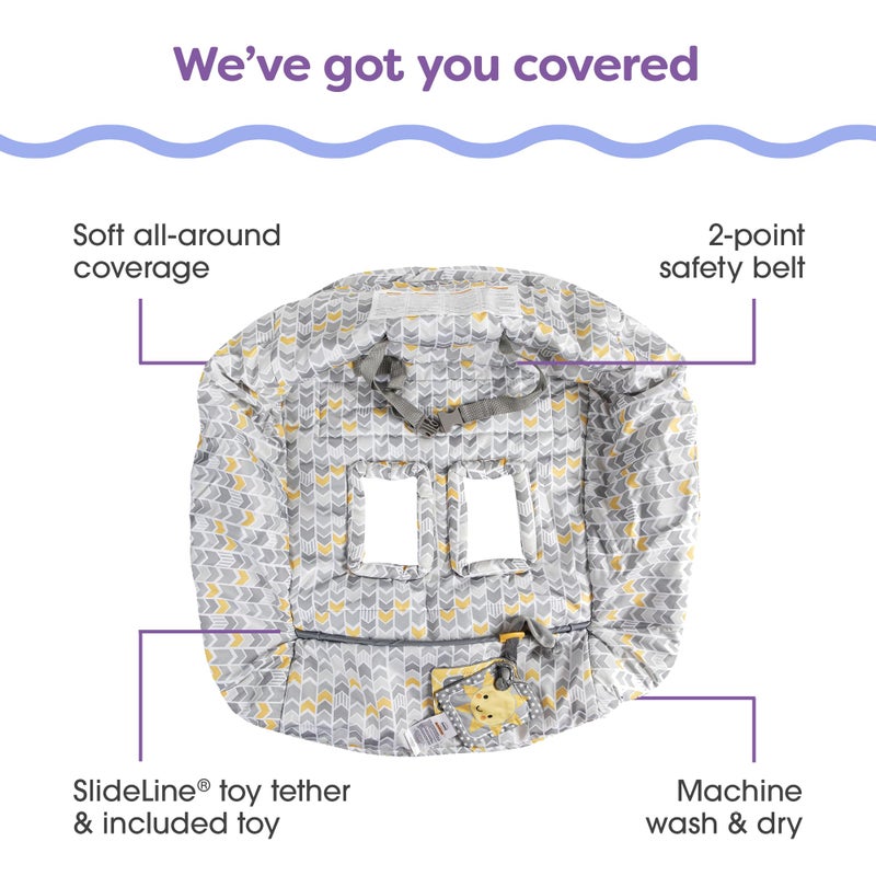 Boppy Shopping Cart Cover for Baby - 360° Coverage Cart Cover for Babies with Safety Harness, Toy Tether, One-Hand Placement, Machine-Washable, 6 Month & Up - Sunshine - Image 3