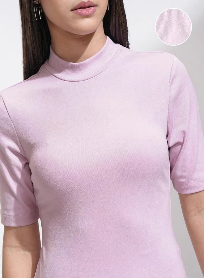 Tokyo Talkies Tokyo Talkies Solid High Neck Fitted Knit Top