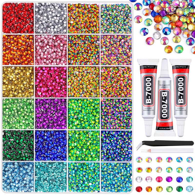 TINKRSTUFF 24000Pcs Resin Rhinestones with Tweezers for Crafting, Mixed-Color 3mm Bedazzling Crystal with 3Pcs 10ml B7000 Jewelry Glue for DIY Crafts Clothing Tumblers Shoes Fabric Nail Art - Image 1