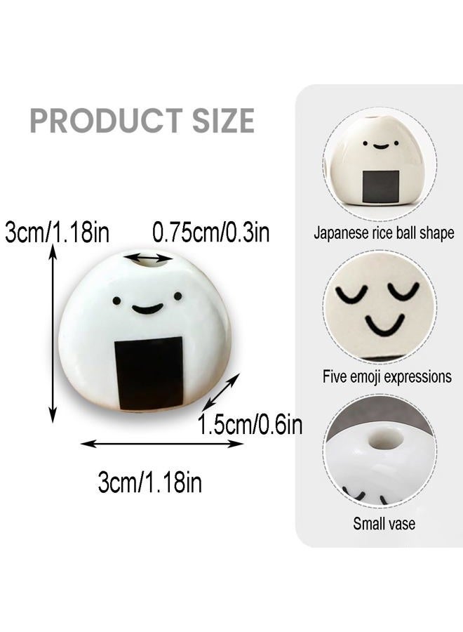 YIASSON 5 PCS Ceramic Mini Flower Vase, Handmade Japanese Onigiri Rice Ball Vases for Dry Flowers, Cute Emoji Bud Vases for Room Table Decoration, Unique Japanese Craft Decor - Image 2