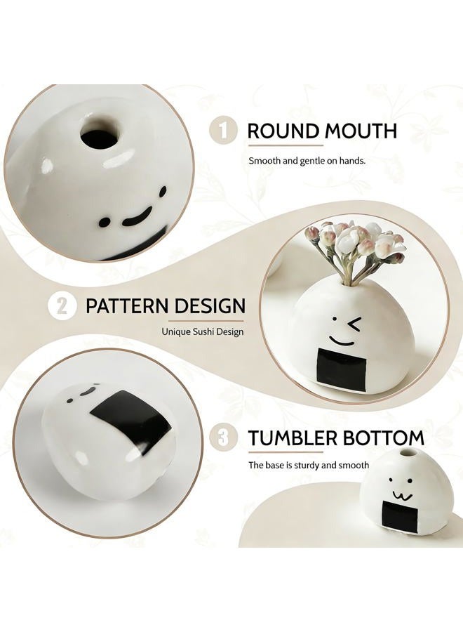 YIASSON 5 PCS Ceramic Mini Flower Vase, Handmade Japanese Onigiri Rice Ball Vases for Dry Flowers, Cute Emoji Bud Vases for Room Table Decoration, Unique Japanese Craft Decor - Image 3
