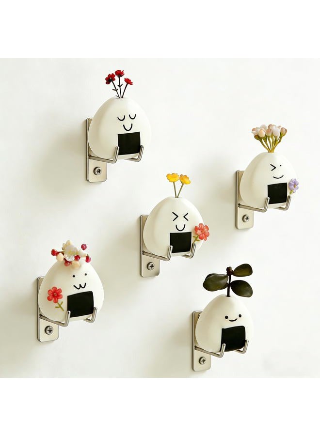 YIASSON 5 PCS Ceramic Mini Flower Vase, Handmade Japanese Onigiri Rice Ball Vases for Dry Flowers, Cute Emoji Bud Vases for Room Table Decoration, Unique Japanese Craft Decor - Image 4