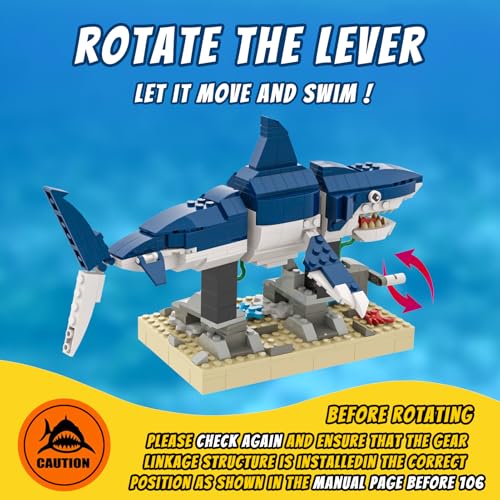 TNDCKP Shark Building Block Set with Rotating Display Stand Swimming Ocean Animal Model Compatible with Lego 630 Accessory Creative Home Decor Easter Birthday Gift for Adults Teens Kids 4 369Pcs - Image 5