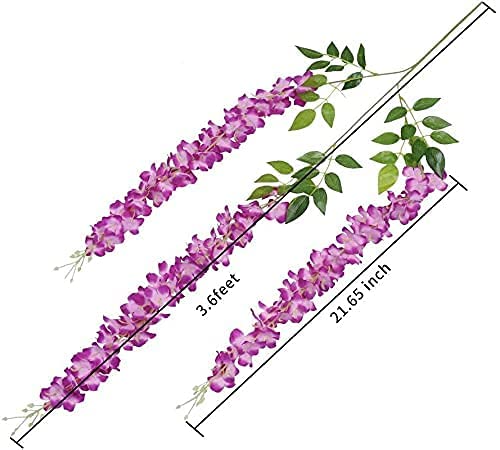 Bianco 12 Pack 3.6 Feet Artificial Fake Wisteria Vine Ratta Hanging Garland Silk Flowers String Home Party Wedding Decor (Pack of 12, Dark Pink) - Image 3