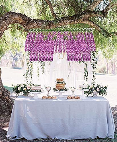 Bianco 12 Pack 3.6 Feet Artificial Fake Wisteria Vine Ratta Hanging Garland Silk Flowers String Home Party Wedding Decor (Pack of 12, Dark Pink) - Image 5