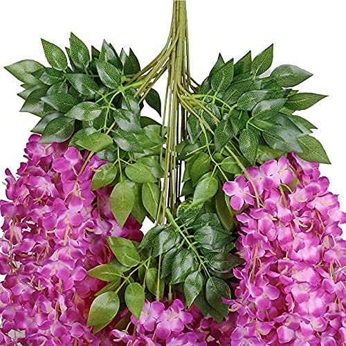 Bianco 12 Pack 3.6 Feet Artificial Fake Wisteria Vine Ratta Hanging Garland Silk Flowers String Home Party Wedding Decor (Pack of 12, Dark Pink) - Image 2