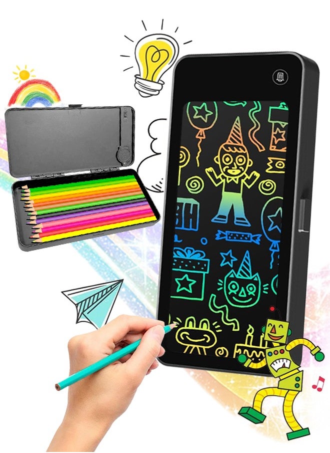 لوحة قراءة وكتابة LCD محمولة، حافظة أقلام مع لوحة رسم، مادة ABS، شفافة بنقرة واحدة، مقاومة للكسر، مناسبة للتعليم المبكر للأطفال/الرسم/الكتابة على الجدران/الكتابة  - Image 1