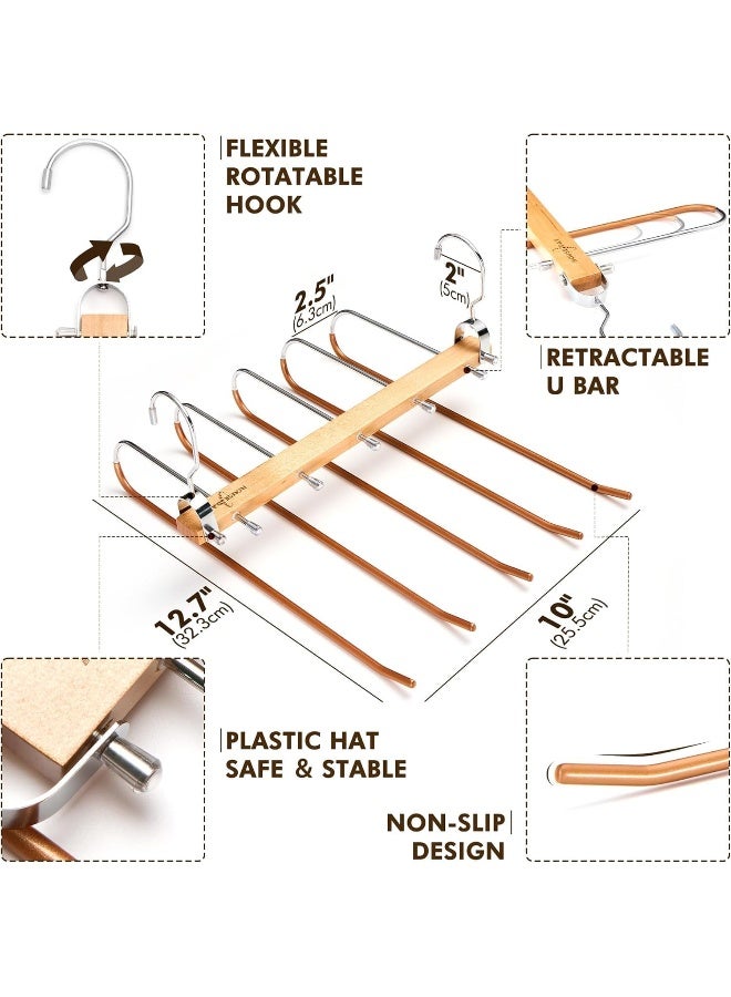 HOUSE DAY مجموعة 2 من شماعات السراويل الطبيعية من هاوس داي، شماعات خشبية للسراويل، توفير المساحة، شماعات متعددة الوظائف للسراويل، منظم سراويل متعدد الاستخدامات لتوفير المساحة في الخزانة. - Image 2
