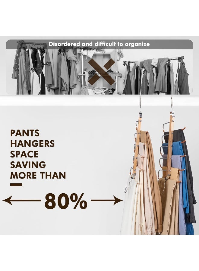 HOUSE DAY مجموعة 2 من شماعات السراويل الطبيعية من هاوس داي، شماعات خشبية للسراويل، توفير المساحة، شماعات متعددة الوظائف للسراويل، منظم سراويل متعدد الاستخدامات لتوفير المساحة في الخزانة. - Image 4