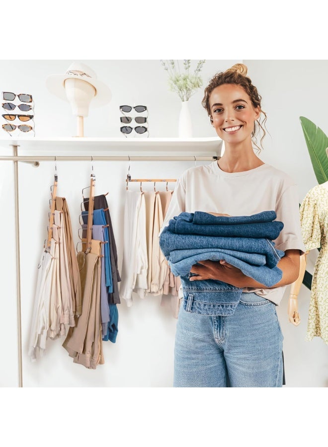 HOUSE DAY مجموعة 2 من شماعات السراويل الطبيعية من هاوس داي، شماعات خشبية للسراويل، توفير المساحة، شماعات متعددة الوظائف للسراويل، منظم سراويل متعدد الاستخدامات لتوفير المساحة في الخزانة. - Image 3