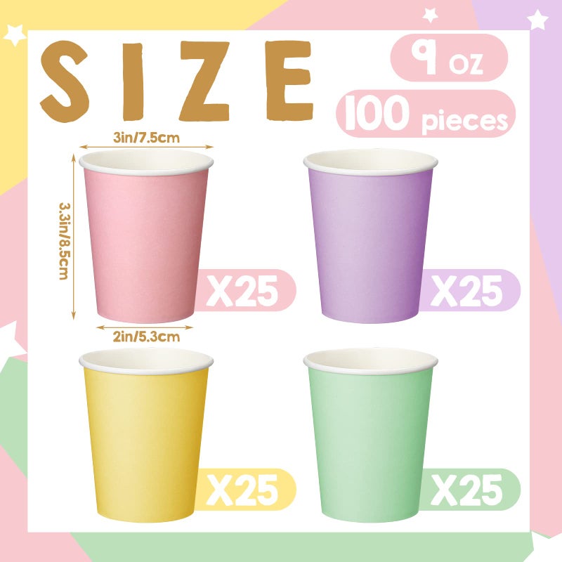 Funtery 100 Pcs Disposable Paper Cups Designed Hot Cocoa Cup Family Party Supplies Disposable Bottle for Hot Cold Drinks Coffee Easter Holidays Celebration(Muticolor 9 oz) - Image 3