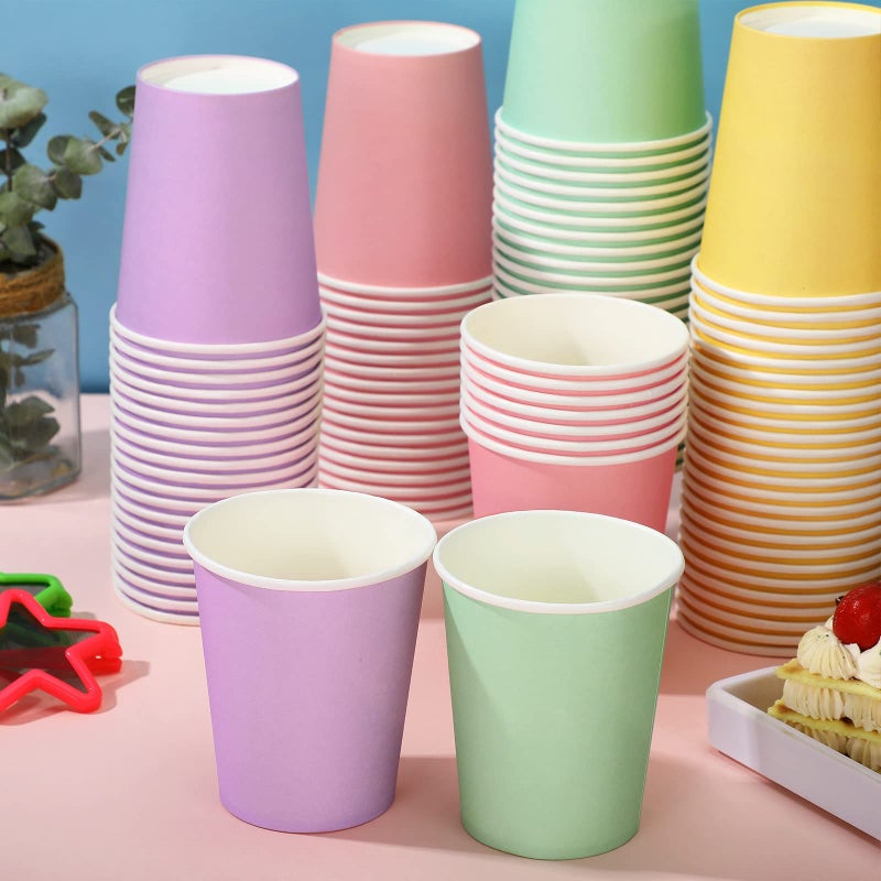 Funtery 100 Pcs Disposable Paper Cups Designed Hot Cocoa Cup Family Party Supplies Disposable Bottle for Hot Cold Drinks Coffee Easter Holidays Celebration(Muticolor 9 oz) - Image 1