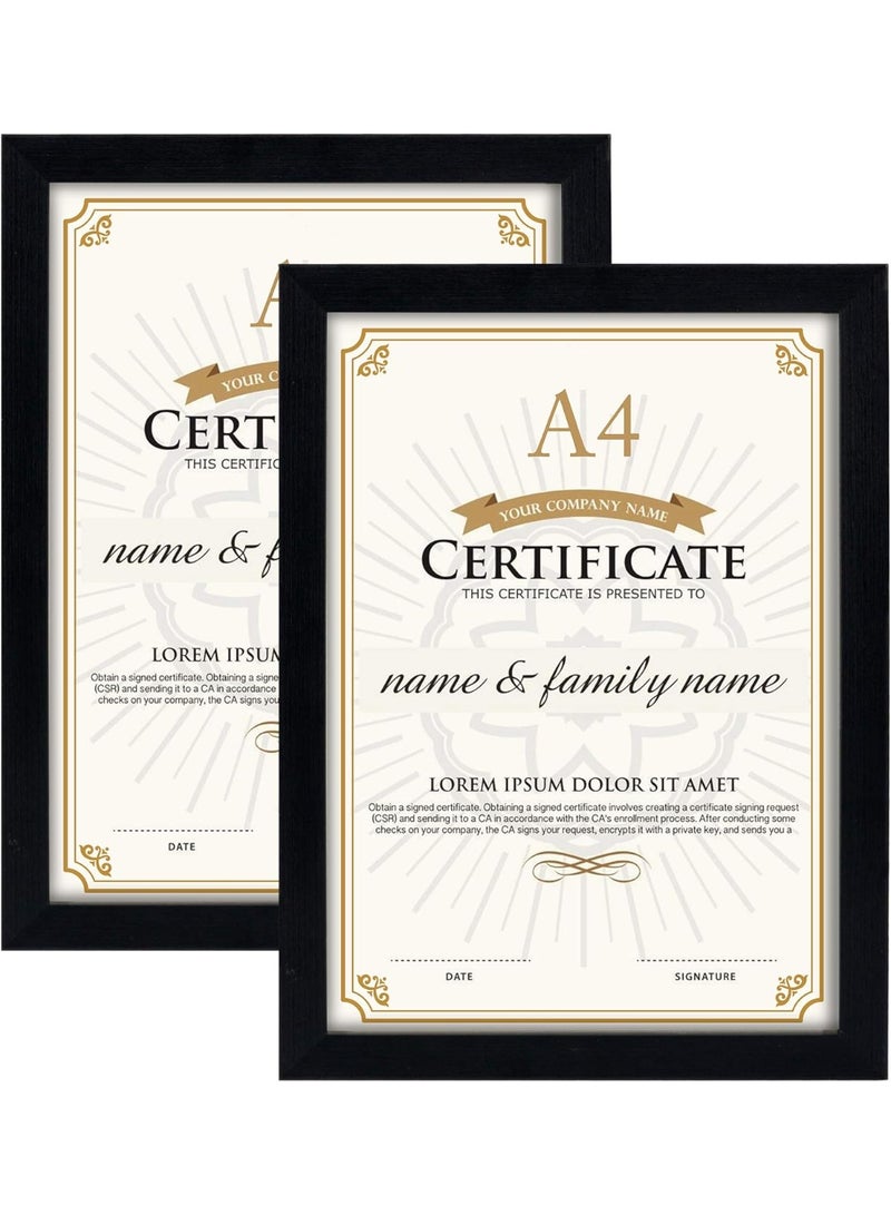 Decorhills A4 Certificate Frame 2-Pack, Wood Grain Finish, UV Protection Acrylic, Wall or Tabletop Display, Elegant Diploma & Photo Frame for Home & Office – Black - Image 1