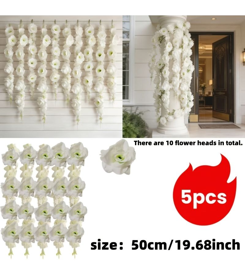 5 Pack White Rose Vine Wreath Artificial Flowers For Wedding Party Home Decor - Image 2