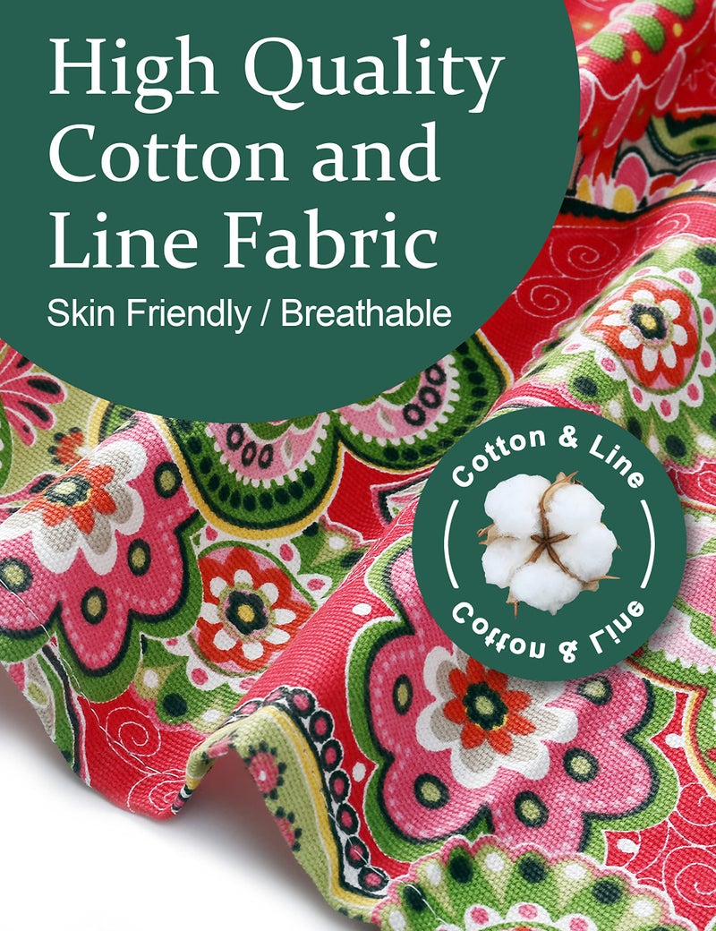 APRONNER Cozy Adjustable Cross Back Aprons for Women with Pockets Cotton Linen Cooking Kitchen Baking Red Flowers - Image 5