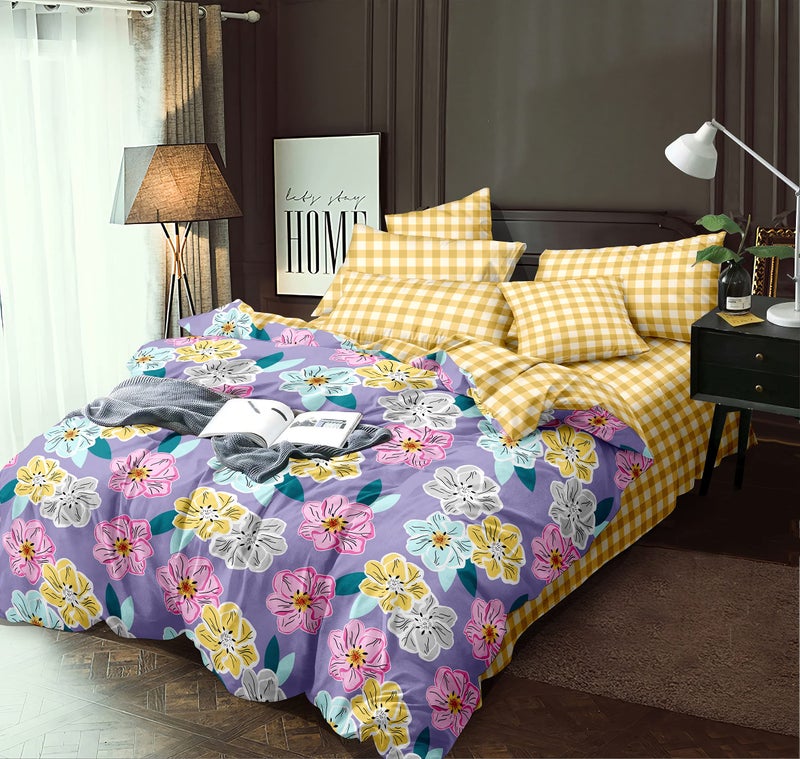 MORADO Premium Glace Cotton Floral Design Duvet Cover - Double, Multi Colors with Zipper Purple - Image 1