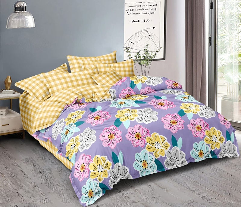 MORADO Premium Glace Cotton Floral Design Duvet Cover - Double, Multi Colors with Zipper Purple - Image 2