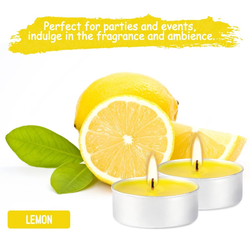 fclayvts 100 Pack Scented Tealight Candles - 4 Hours Burning Lemon Aromatherapy | Valentine's Day Romantic Dinner & New Year Home Decor, Yellow Votive Candles for Wedding, Holiday Gift & Emergency (Yellow) - Image 5