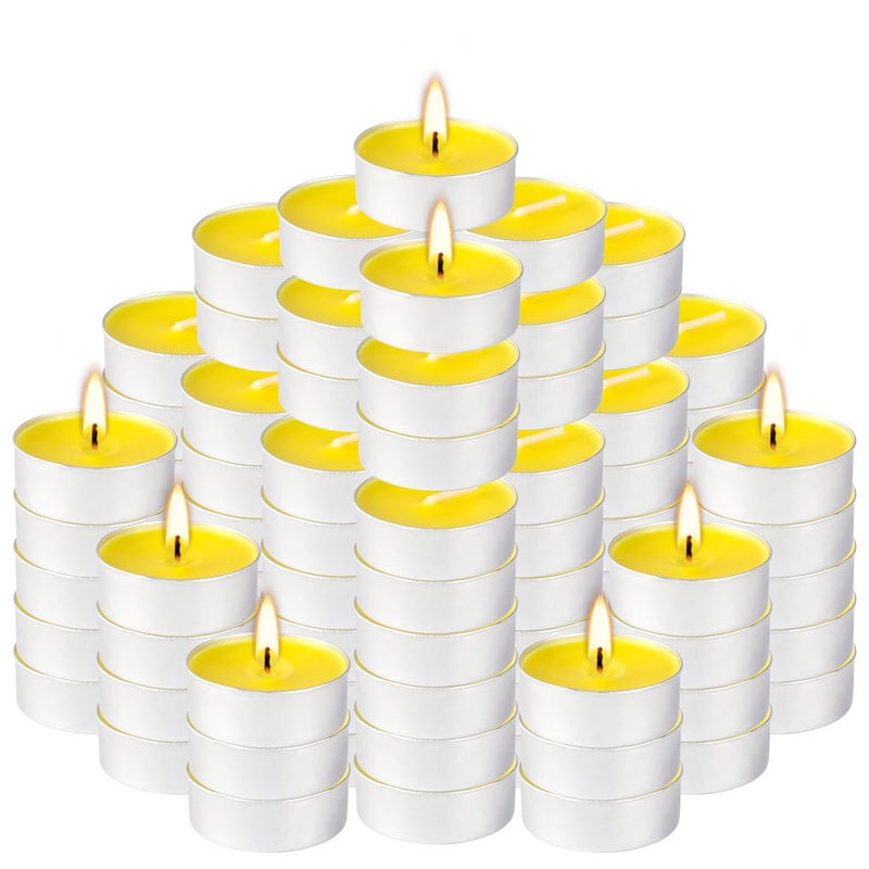 fclayvts 100 Pack Scented Tealight Candles - 4 Hours Burning Lemon Aromatherapy | Valentine's Day Romantic Dinner & New Year Home Decor, Yellow Votive Candles for Wedding, Holiday Gift & Emergency (Yellow) - Image 2