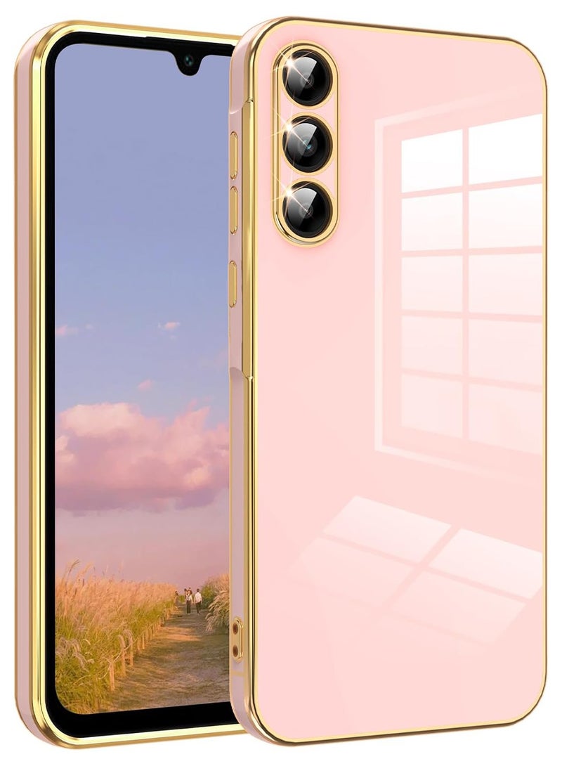 Compatible with Oneplus Nord 5 cover, smooth veneer gold plated chrome,Pink Thin and smooth shock-proof full protection Oneplus Nord 5 case -Pink - Image 1