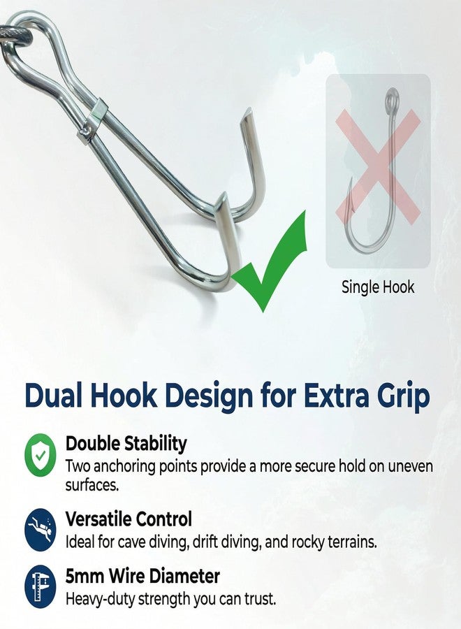 Rigrig Scuba Diving Reef Hook - 316 Stainless Steel Double Reef Cord Hook with Anti-seawater Corrosion & Retractable Lanyard for Dive Safety (Green) - Image 5