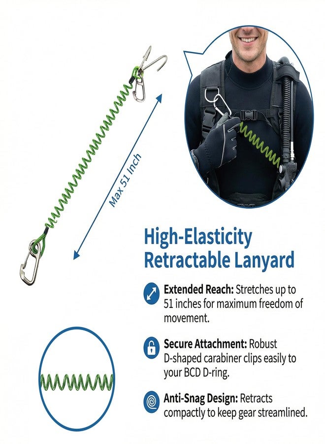 Rigrig Scuba Diving Reef Hook - 316 Stainless Steel Double Reef Cord Hook with Anti-seawater Corrosion & Retractable Lanyard for Dive Safety (Green) - Image 4