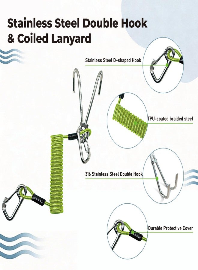 Rigrig Scuba Diving Reef Hook - 316 Stainless Steel Double Reef Cord Hook with Anti-seawater Corrosion & Retractable Lanyard for Dive Safety (Green) - Image 3