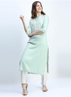 Vishudh Women Green Floral Embroidered Kurta  - Image 1