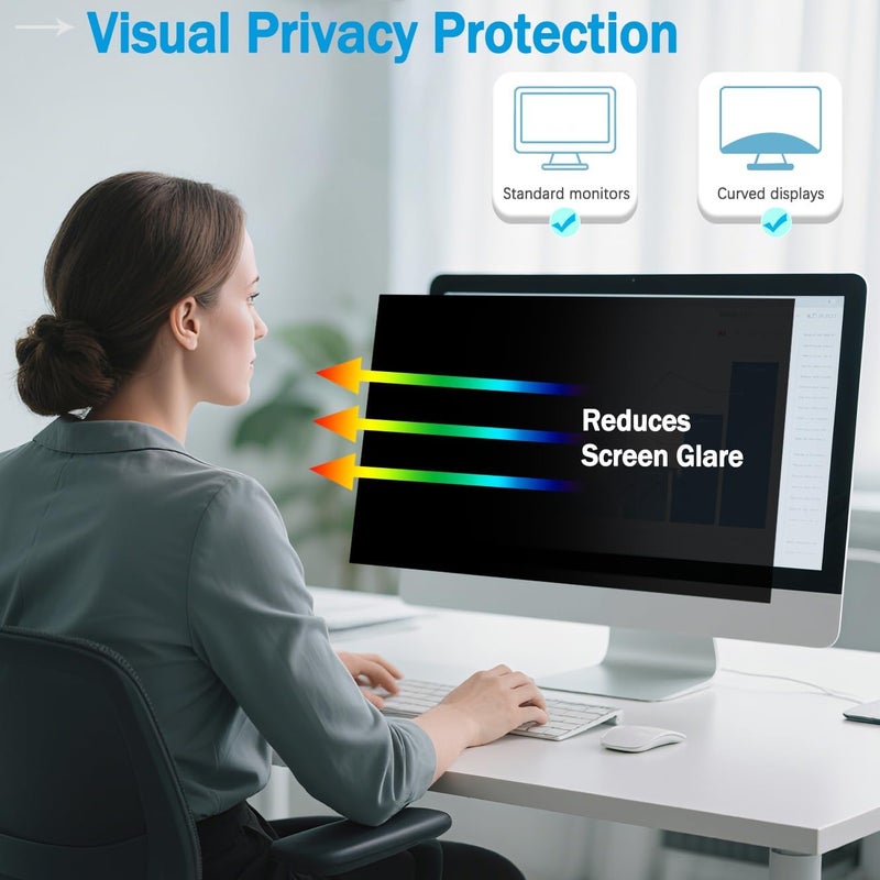 Twugs [2 Pack] 32 Inch Computer Privacy Screen for 16:9 Aspect Ratio Widescreen Monitor, Eye Protection Anti Glare Blue Light Filter Shield, Removable Anti-Scratch Anti Spy Protector - Image 3