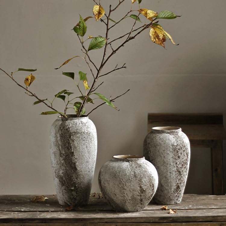 Denique Rustic Ceramic Tall Floor Vase, Vintage Farmhouse Decor, Large Terracotta Vases for Living Room Entryway Table Centerpiece Decor, Terracotta Pottery Clay(C-35cm) - Image 4