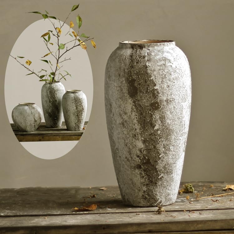 Denique Rustic Ceramic Tall Floor Vase, Vintage Farmhouse Decor, Large Terracotta Vases for Living Room Entryway Table Centerpiece Decor, Terracotta Pottery Clay(C-35cm) - Image 2