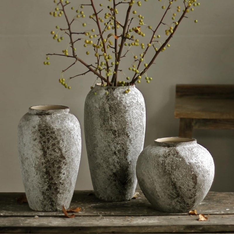 Denique Rustic Ceramic Tall Floor Vase, Vintage Farmhouse Decor, Large Terracotta Vases for Living Room Entryway Table Centerpiece Decor, Terracotta Pottery Clay(C-35cm) - Image 5