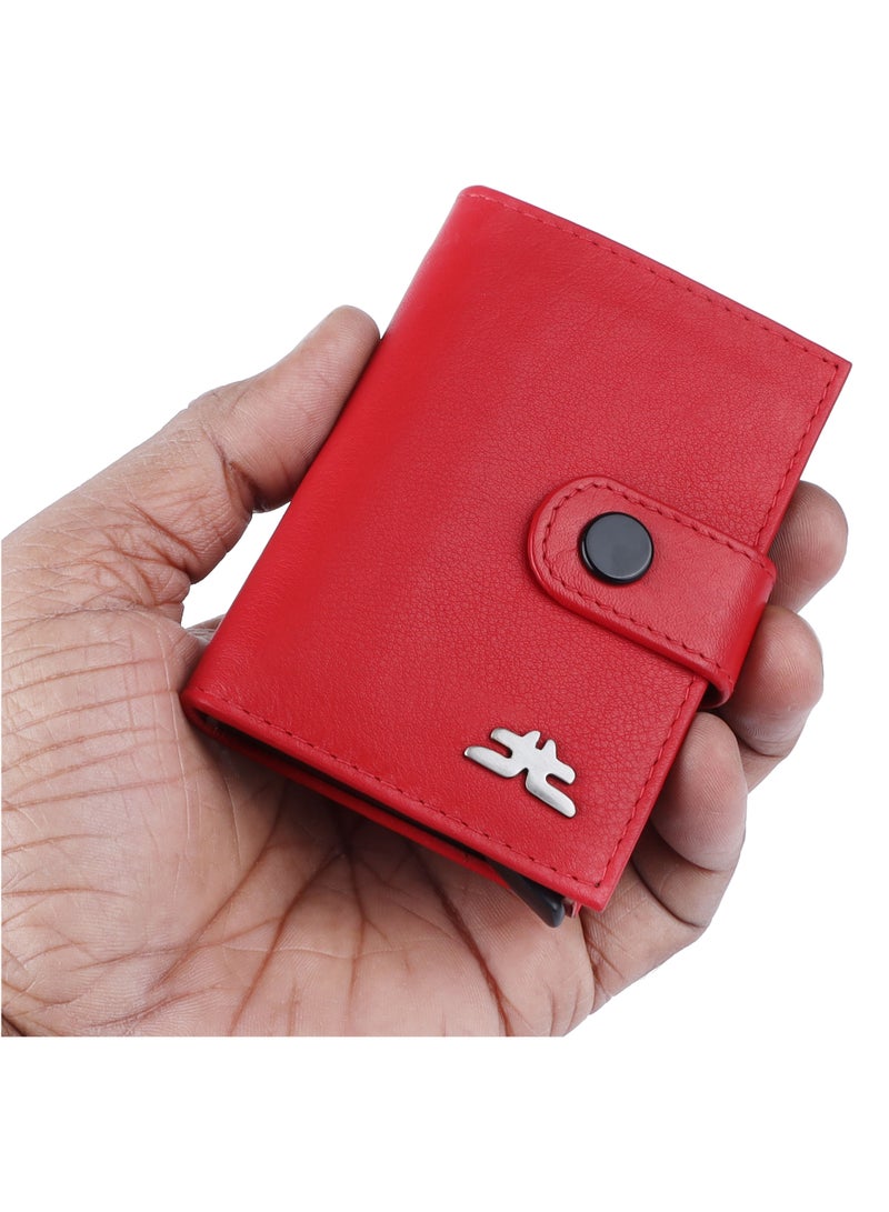 ليفراي محفظة حامل بطاقة مصمم من الجلد الأصلي من Laveri مع حماية RFID باللون الأحمر  - Image 4