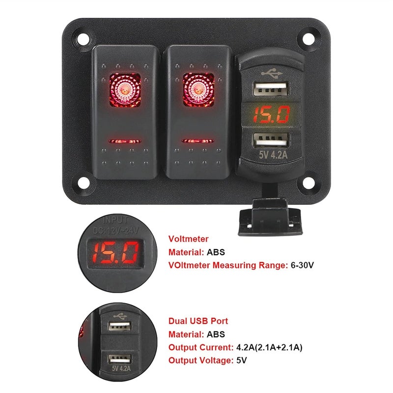 Wivplex Dual USB Port Circuit Breaker Voltmeter Switch Panel - Image 3
