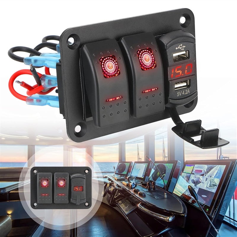 Wivplex Dual USB Port Circuit Breaker Voltmeter Switch Panel - Image 4