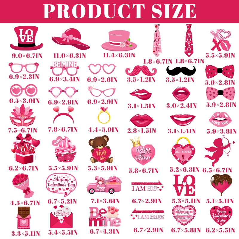 ILUIGGW Valentines Photo Props, 42Pcs Pink Valentines Day Decorations Includes Love Banner and Cupid XOXO Heart Photo Booth Props, Valentine's Day Photo Props for Wedding Anniversary Engagements - Image 3